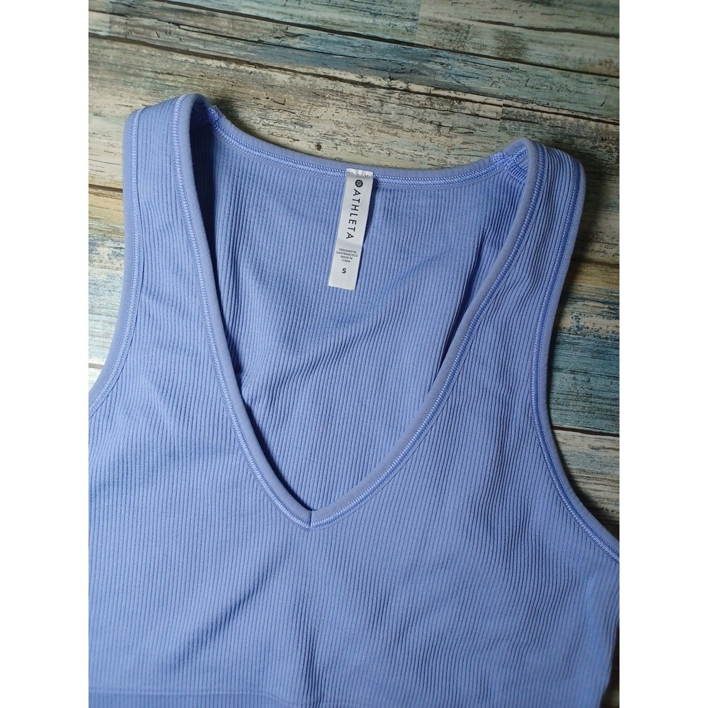 Athleta Womens Aurora Seamless Crop Rib Tank Blue Size Small